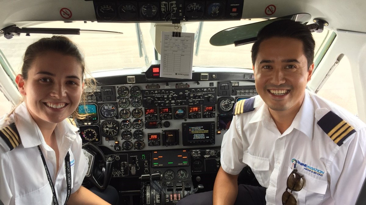 Two pilots inside the cockpit