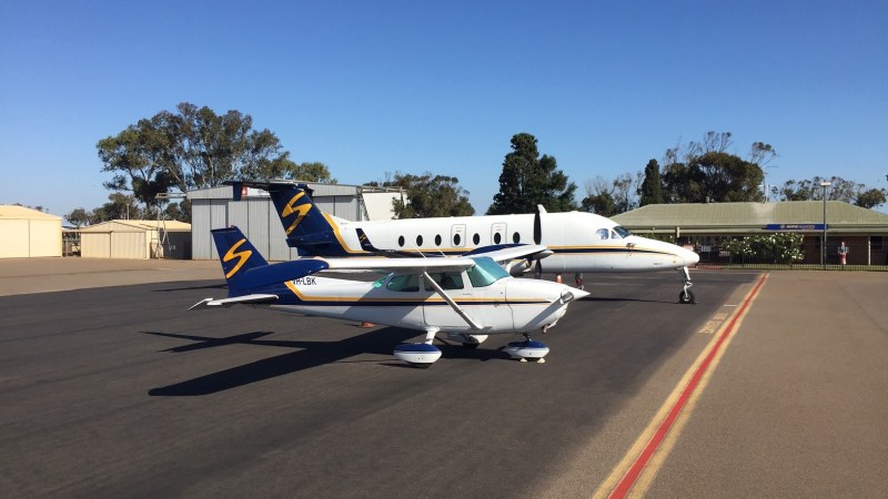 2 planes park on the airport in Geraldton